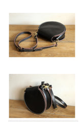 Cute Red LEATHER Around Side Bag Handmade WOMEN Circle Crossbody BAG Phone Purse FOR WOMEN