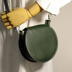 Cute Black LEATHER Around Side Bag Handmade WOMEN Circle Crossbody BAG Phone Purse FOR WOMEN
