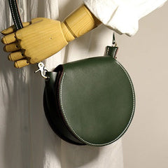 Cute Brown LEATHER Around Side Bag Handmade WOMEN Circle Crossbody BAG Phone Purse FOR WOMEN