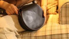 Cute Brown LEATHER Around Side Bag Handmade WOMEN Circle Crossbody BAG Phone Purse FOR WOMEN