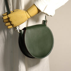 Cute Coffee LEATHER Around Side Bag Handmade WOMEN Circle Crossbody BAG Phone Purse FOR WOMEN