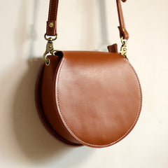 Cute Red LEATHER Around Side Bag Handmade WOMEN Circle Crossbody BAG Phone Purse FOR WOMEN