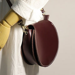 Cute Red LEATHER Around Side Bag Handmade WOMEN Circle Crossbody BAG Phone Purse FOR WOMEN