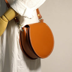 Cute Brown LEATHER Around Side Bag Handmade WOMEN Circle Crossbody BAG Phone Purse FOR WOMEN