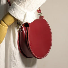 Cute Red LEATHER Around Side Bag Handmade WOMEN Circle Crossbody BAG Phone Purse FOR WOMEN