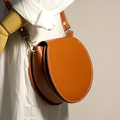 Cute Brown LEATHER Around Side Bag Handmade WOMEN Circle Crossbody BAG Phone Purse FOR WOMEN