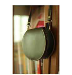 Cute Red LEATHER Around Side Bag Handmade WOMEN Circle Crossbody BAG Phone Purse FOR WOMEN