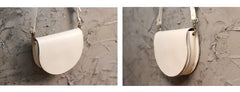 Cute White LEATHER Saddle SHOULDER Bag WOMEN Small Saddle Crossbody Purse FOR WOMEN
