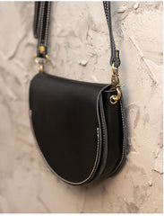 Cute Black LEATHER Saddle SHOULDER Bag WOMEN Small Saddle Crossbody Purse FOR WOMEN