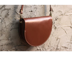 Cute Beige LEATHER Saddle SHOULDER Bag WOMEN Small Saddle Crossbody Purse FOR WOMEN