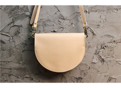 Cute White LEATHER Saddle SHOULDER Bag WOMEN Small Saddle Crossbody Purse FOR WOMEN