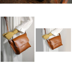 Cute Coffee LEATHER Side Bag Handmade WOMEN Coffee Crossbody BAG Phone Purse FOR WOMEN