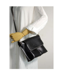 Cute Black LEATHER Side Bag Handmade WOMEN Black Crossbody BAG Phone Purse FOR WOMEN