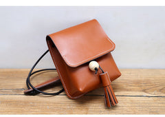 Cute Brown LEATHER Small Side Bag Handmade WOMEN Phone Crossbody BAG Purse FOR WOMEN