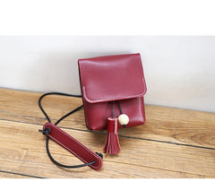 Cute Red LEATHER Small Side Bag Handmade WOMEN Phone Crossbody BAG Purse FOR WOMEN