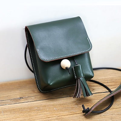 Cute Red LEATHER Small Side Bag Handmade - Chain Detail
