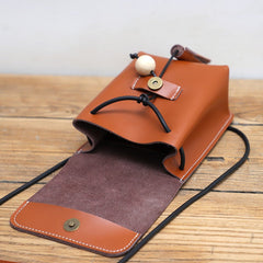 Cute Brown LEATHER Small Side Bag Handmade WOMEN Phone Crossbody BAG Purse FOR WOMEN