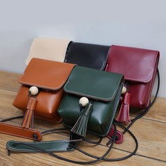 Cute Brown LEATHER Small Side Bag Handmade WOMEN Phone Crossbody BAG Purse FOR WOMEN