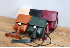 Cute Red LEATHER Small Side Bag Handmade WOMEN Phone Crossbody BAG Purse FOR WOMEN