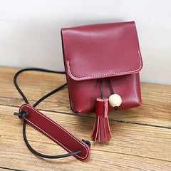 Cute Red LEATHER Small Side Bag Handmade WOMEN Phone Crossbody BAG Purse FOR WOMEN