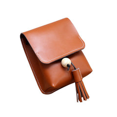 Cute Brown LEATHER Small Side Bag Handmade WOMEN Phone Crossbody BAG Purse FOR WOMEN