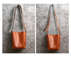 Cute Brown LEATHER WOMEN Bucket SHOULDER BAG Barrel Crossbody Purses FOR WOMEN