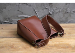 Cute Brown LEATHER WOMEN Bucket SHOULDER BAG Barrel Crossbody Purses FOR WOMEN