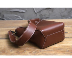 Cute Brown LEATHER WOMEN Bucket SHOULDER BAG Barrel Crossbody Purses FOR WOMEN