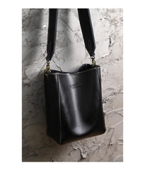 Cute Black LEATHER WOMEN Bucket SHOULDER BAG Barrel Crossbody Purses FOR WOMEN