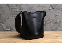 Cute Black LEATHER WOMEN Bucket SHOULDER BAG Barrel Crossbody Purses FOR WOMEN