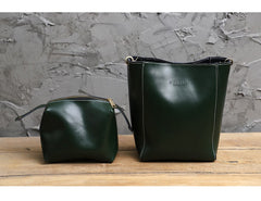 Cute Green LEATHER WOMEN Bucket SHOULDER BAG Barrel Crossbody Purses FOR WOMEN