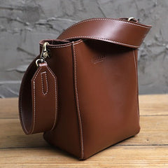 Cute Brown LEATHER WOMEN Bucket SHOULDER BAG Barrel Crossbody Purses FOR WOMEN