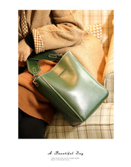 Cute Brown LEATHER WOMEN Bucket SHOULDER BAG Barrel Crossbody Purses FOR WOMEN