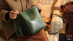 Cute Green LEATHER WOMEN Bucket SHOULDER BAG Barrel Crossbody Purses FOR WOMEN