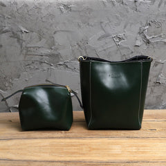 Cute Brown LEATHER WOMEN Bucket SHOULDER BAG Barrel Crossbody Purses FOR WOMEN