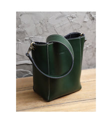 Cute Green LEATHER WOMEN Bucket SHOULDER BAG Barrel Crossbody Purses FOR WOMEN