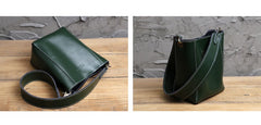 Cute Green LEATHER WOMEN Bucket SHOULDER BAG Barrel Crossbody Purses FOR WOMEN