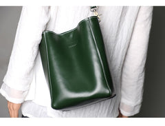 Cute Green LEATHER WOMEN Bucket SHOULDER BAG Barrel Crossbody Purses FOR WOMEN