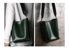 Cute Green LEATHER WOMEN Bucket SHOULDER BAG Barrel Crossbody Purses FOR WOMEN