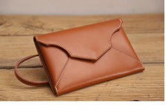 Cute Brown LEATHER Envelope WOMEN SHOULDER BAG Handmade Slim Envelope Crossbody Purse FOR WOMEN