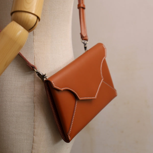Cute LEATHER Envelope WOMEN SHOULDER BAG Handmade - Card Slots Detail