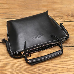 Cute LEATHER HandBag Black Handmade WOMEN Small Side BAG Phone Purse FOR WOMEN