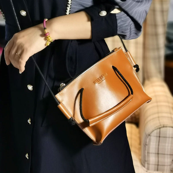 Cute LEATHER HandBag Black Handmade WOMEN Small - Card Slots Detail