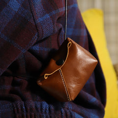 Cute LEATHER Mini Side Bag Brown Handmade WOMEN Crossbody BAG Phone Purse FOR WOMEN
