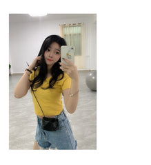 Cute LEATHER Mini Side Bag Black Handmade WOMEN Crossbody BAG Phone Purse FOR WOMEN