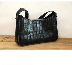 Cute LEATHER Side Bag Black WOMEN SHOULDER BAG Crocodile Pattern Handbag Purse FOR WOMEN