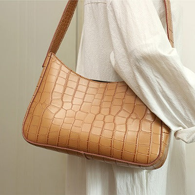 Cute LEATHER Side Bag Camel WOMEN SHOULDER BAG Crocodile Pattern Handb