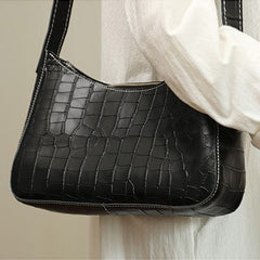 Cute LEATHER Side Bag Black WOMEN SHOULDER BAG Crocodile Pattern Handbag Purse FOR WOMEN