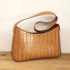 Cute LEATHER Side Bag Camel WOMEN SHOULDER BAG Crocodile Pattern Handbag Purse FOR WOMEN