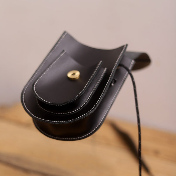 Cute LEATHER Saddle Side Bag WOMEN Brown - Open View